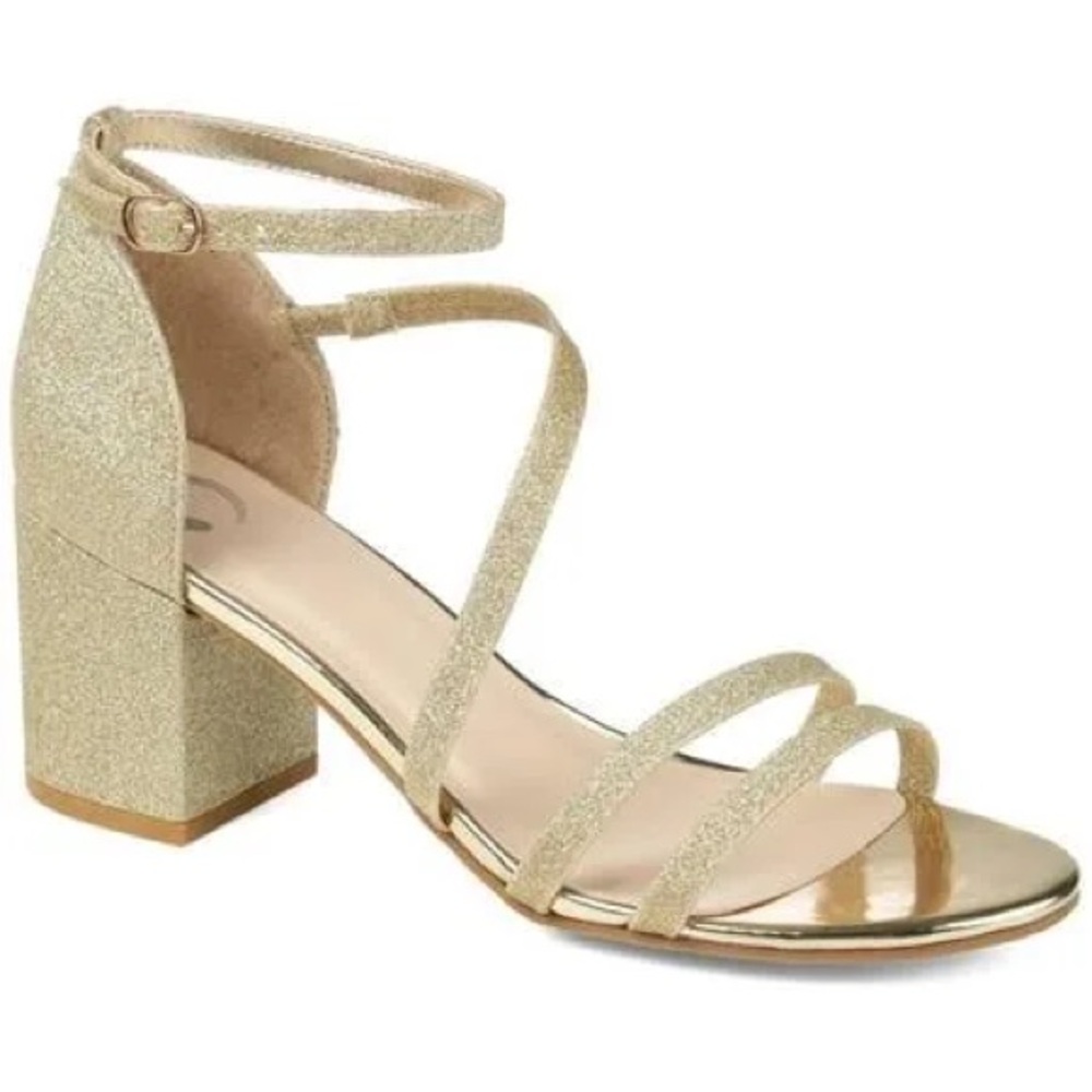 Journee Collection Gold Glitter Strappy Block Heel Sandals